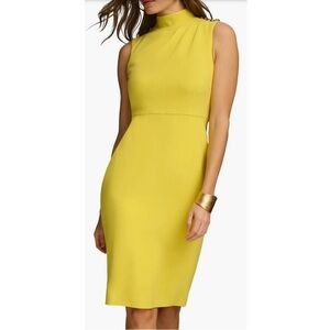 NEW Size 16 Donna Karan New York Yellow Pleated Shoulder Buttons Sheath Dress